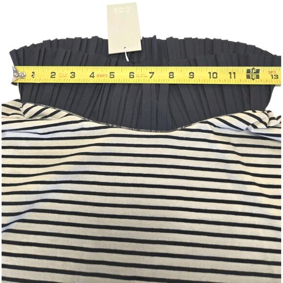 COS NWT Striped Shirt Size Medium Pleated Collar Womens Navy Blue and Off White - Picture 9 of 12